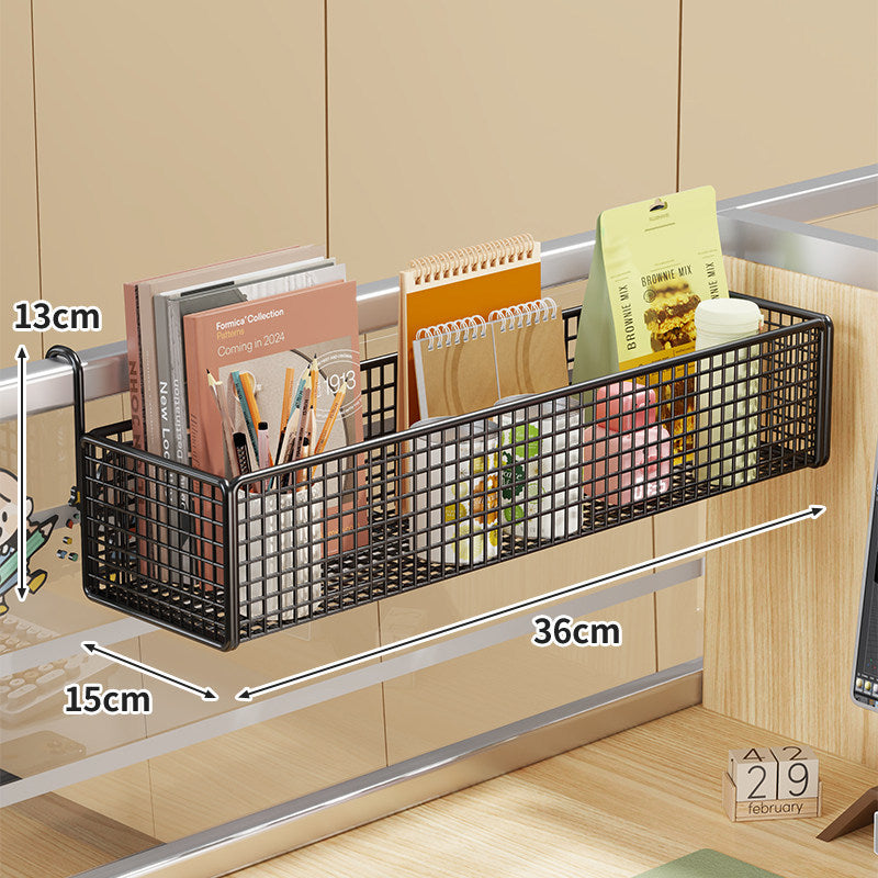 Desk Rail-Mounted Mesh Organizer Basket with Hooks