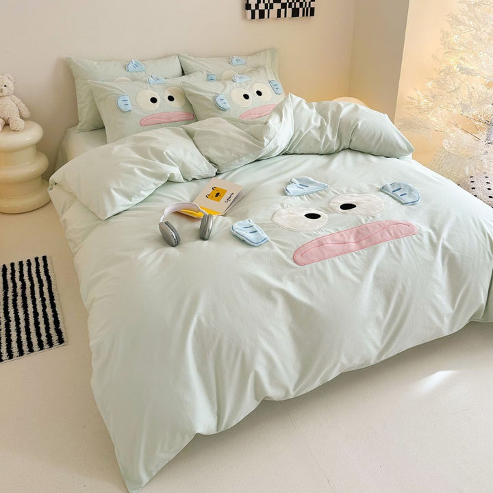 Playful 3D-Appliqué Cotton Percale Duvet Cover Set with Removable Character Ears & Envelope Pillow Shams