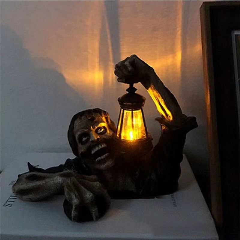 Realistic crawling zombie wall decoration with LED lantern and 3D relief