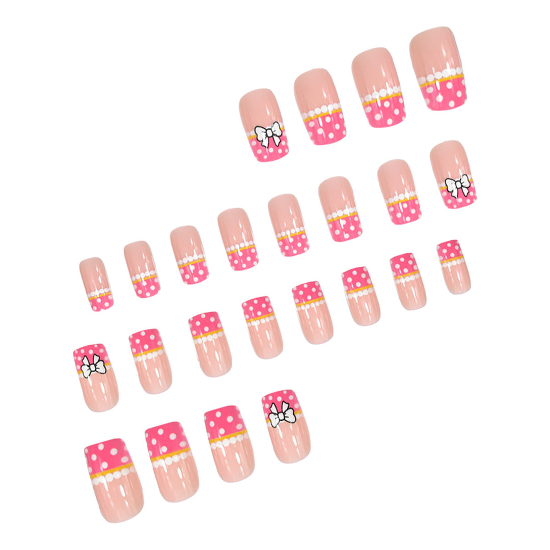 Decorative Press-On Nail Extensions with Bow Design