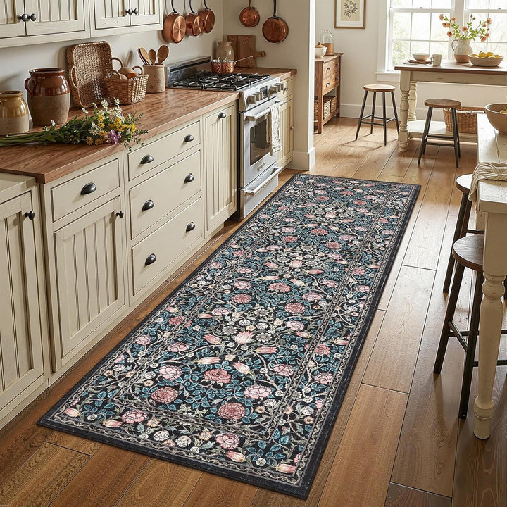 Vintage Floral Print Runner Rug