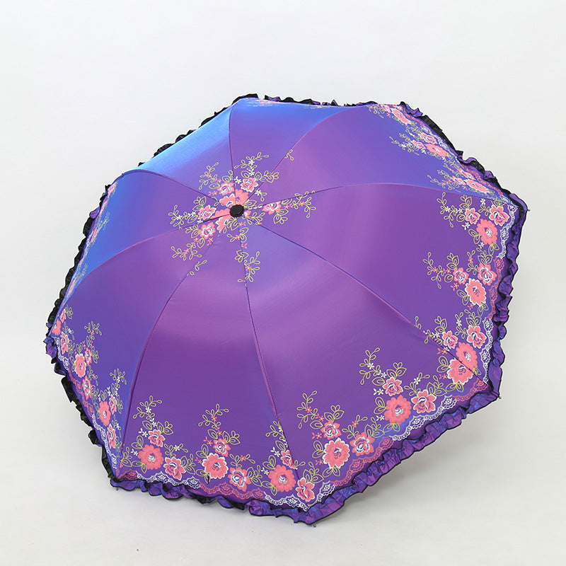 Women's Umbrella with Cheerful Floral Print and Wavy Edge Stornfield