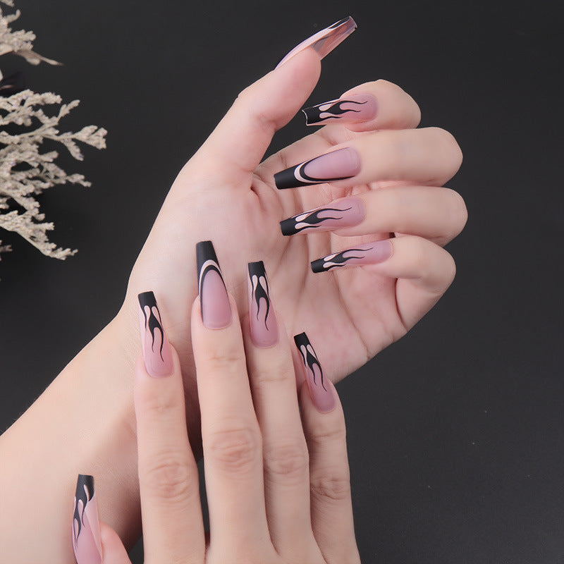 Artistic Long Stiletto Press-On Nails with Flame Design Stornfield