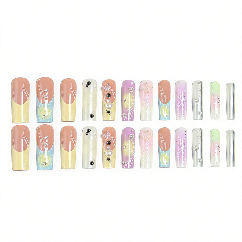 Artificial nail set with elegant floral and sparkling accents Stornfield