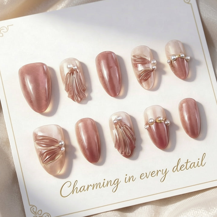 Elegant Detailed Press-On Nail Set with Stylish Accents Stornfield