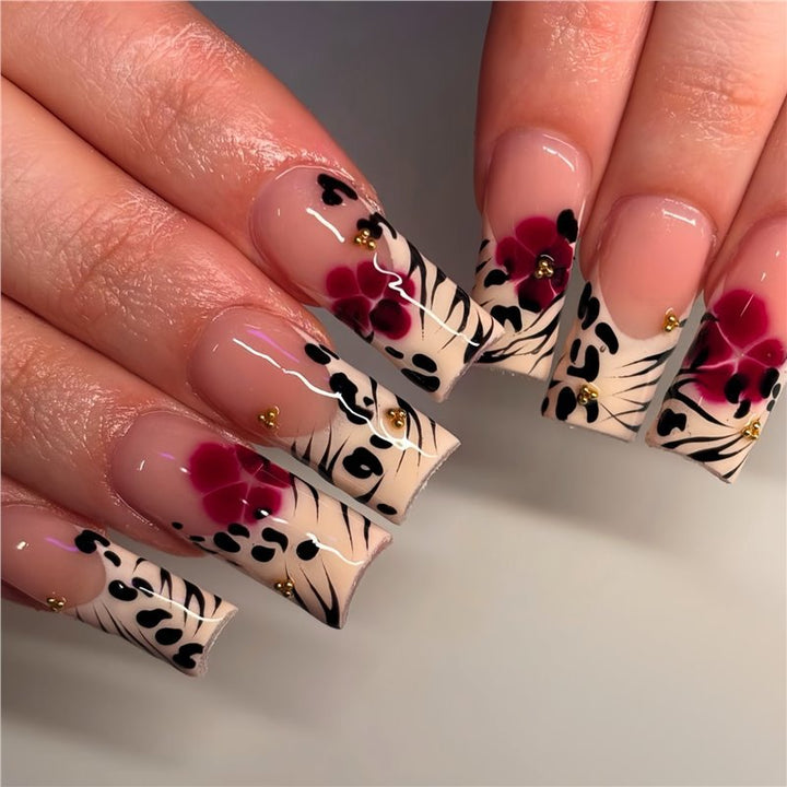 Floral and Animal Print Press-On Nail Art Stornfield