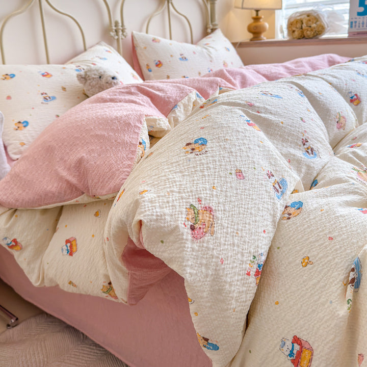 Children's Playful Cartoon Animal Print Bedding Set