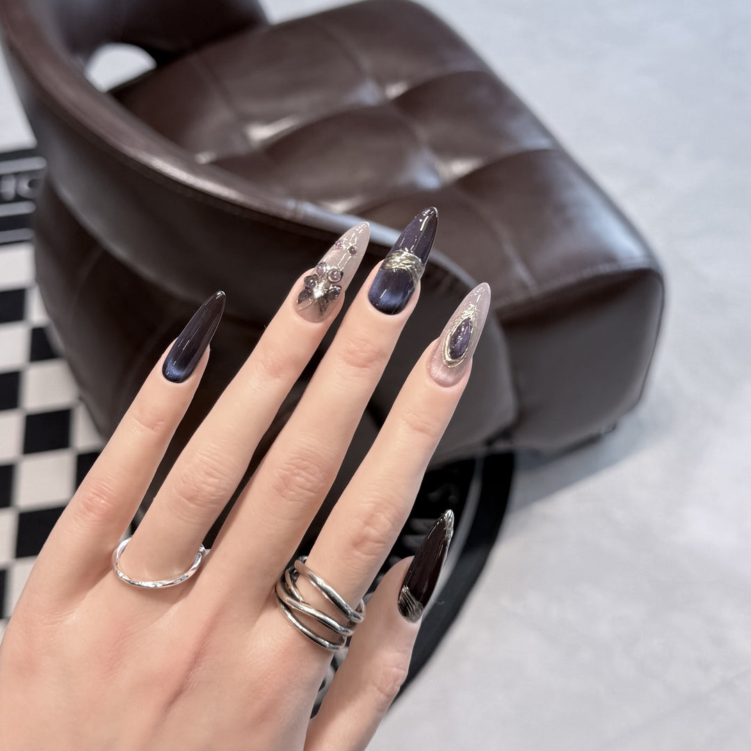 Elegant Stiletto Press-On Nail Art Set with Gemstone Accents Stornfield