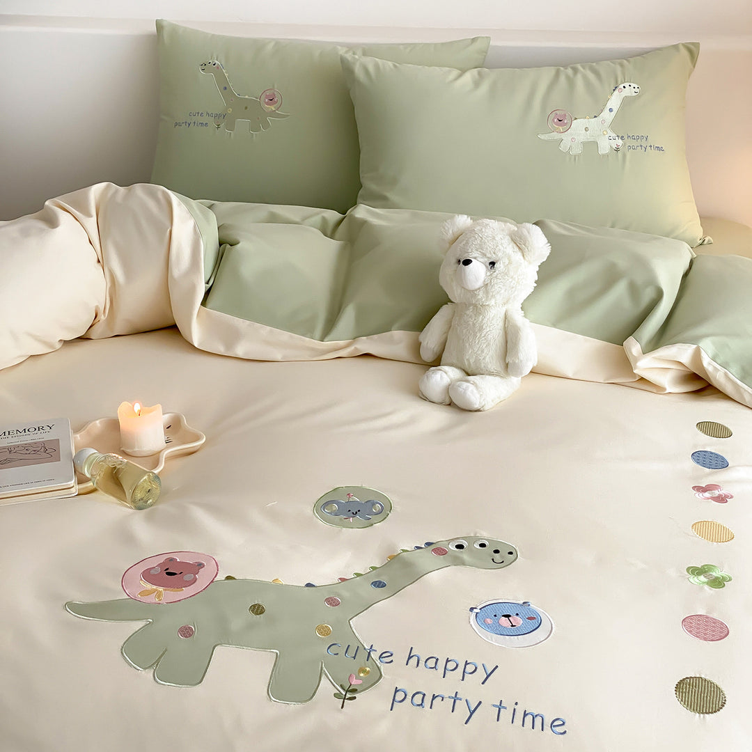 Children's Cotton-Blend Dino Print Duvet Cover Bedding Set