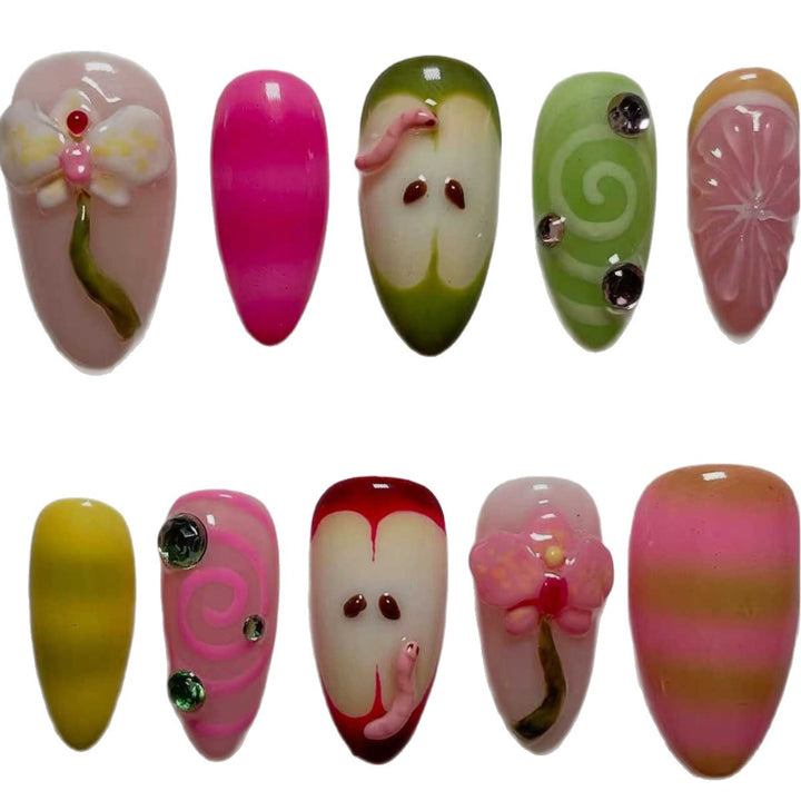 Decorative 3D Floral Press-On Nail Extensions Stornfield