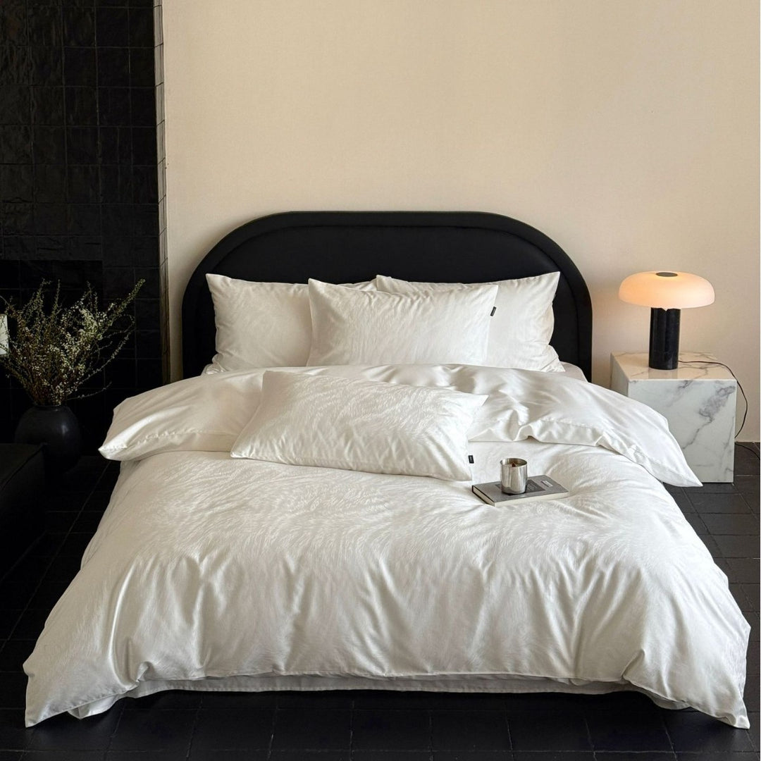 Premium bedding set made of washed cotton satin with a matte silky finish
