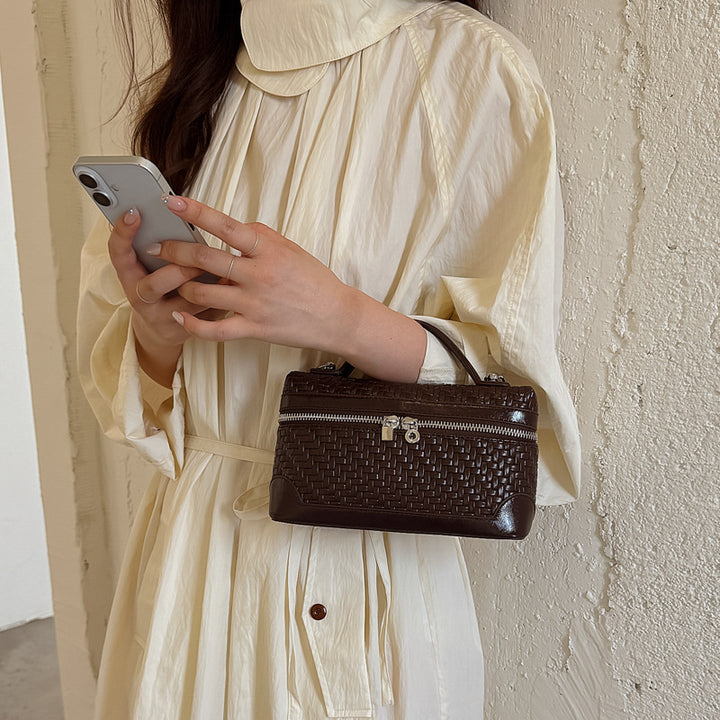 Woven Leather Cosmetic Handbag