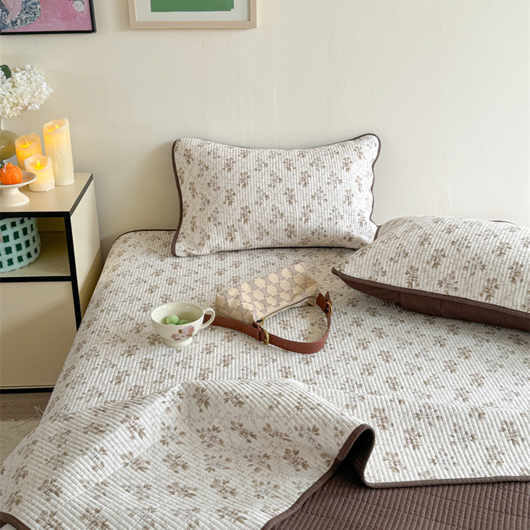 Lightweight Cotton Kantha-Style Reversible Coverlet and Piped Pillow Sham Set