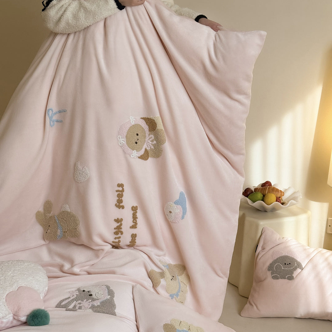 Embroidered Plush Animal Microfiber Duvet Cover Set with Pillow Shams