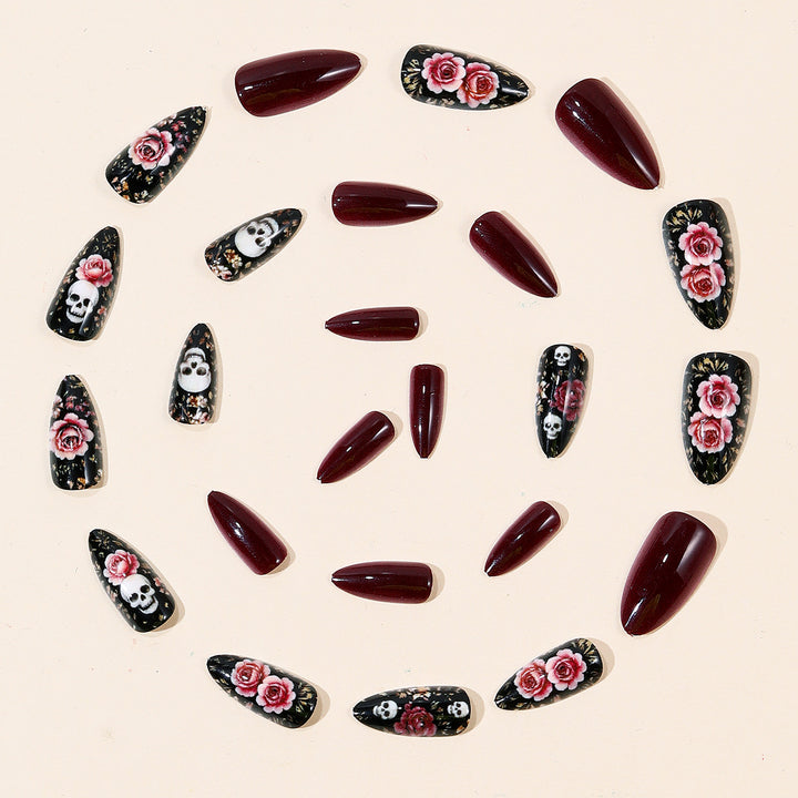 Gothic Floral and Skull Accent Nail Art Extensions Stornfield