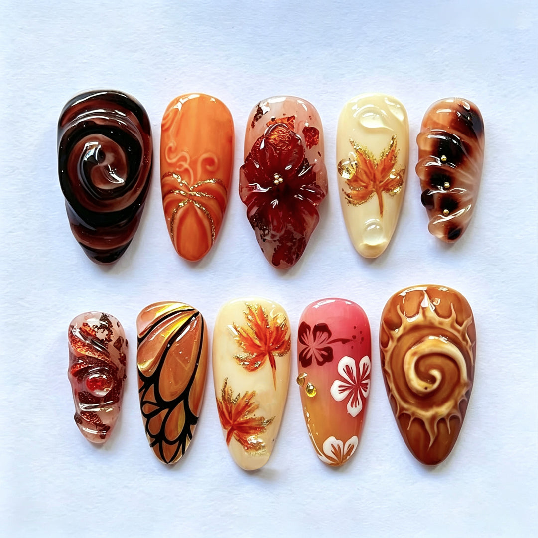 Autumn-Inspired Artistic Press-On Nail Set Stornfield