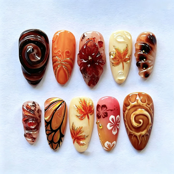 Autumn-Inspired Artistic Press-On Nail Set Stornfield