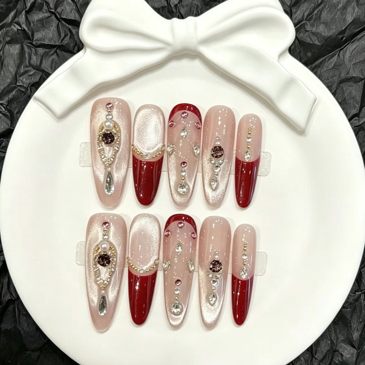 Decorative Press-On Nail Art Set with Rhinestone and Special Embellishments