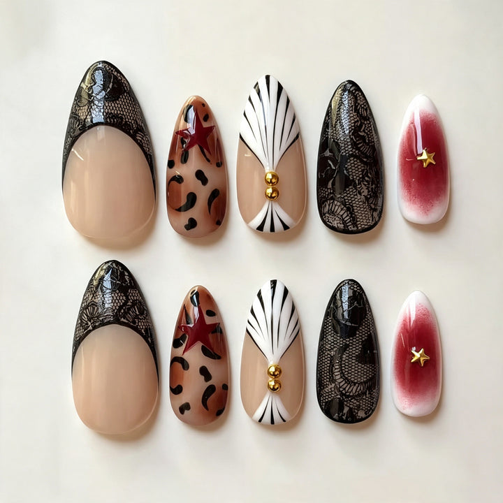 Artistic Press-On Nail Art Set with Luxurious Patterns Stornfield