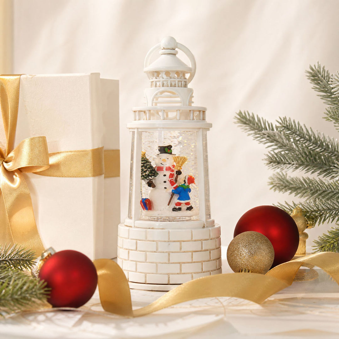 Nostalgic snow lantern with moving snowman scene Stornfield