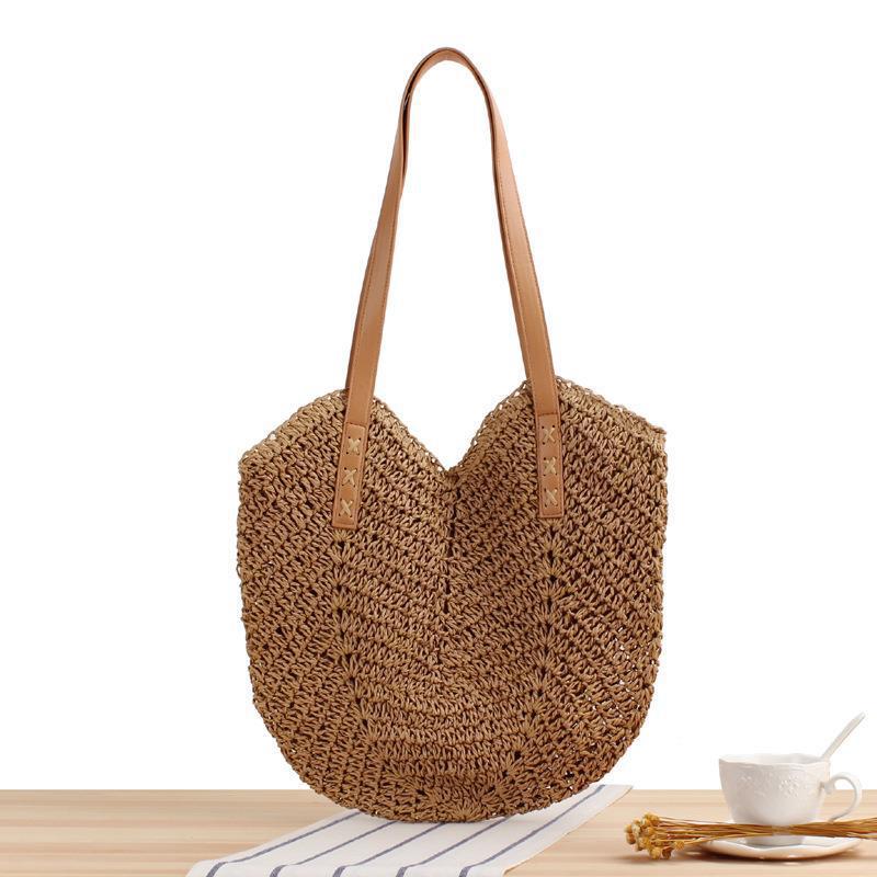 Generous straw shoulder bag with leather handles Stornfield