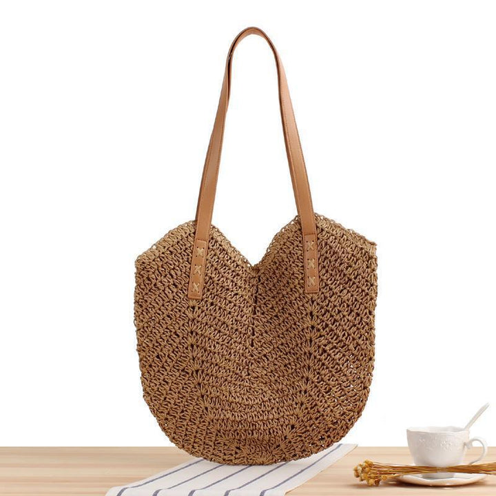 Generous straw shoulder bag with leather handles Stornfield