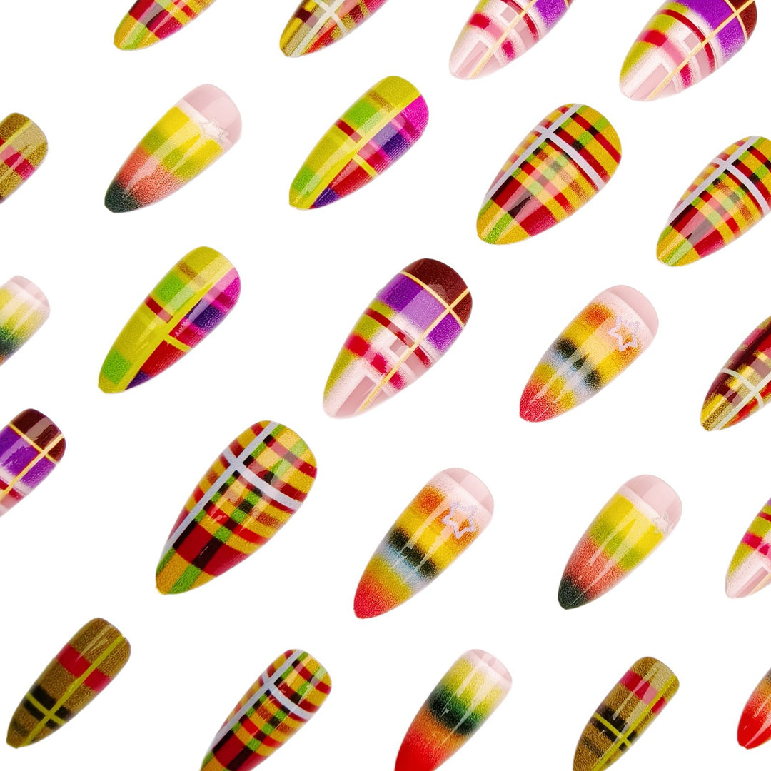 Creative artificial nails with striking plaid pattern Stornfield