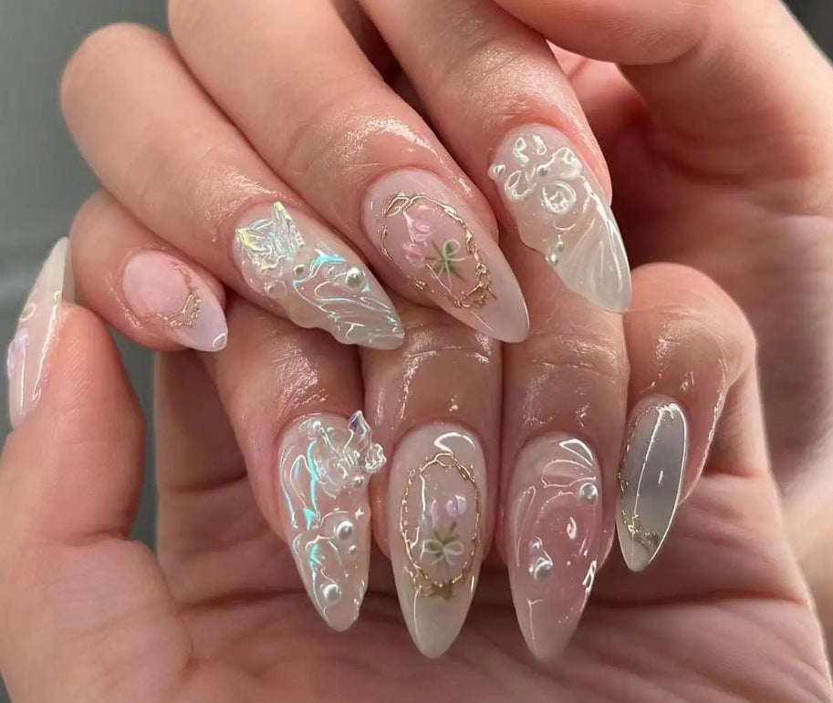 Artistic Long Almond-Shaped Nail Art Enhancements Stornfield