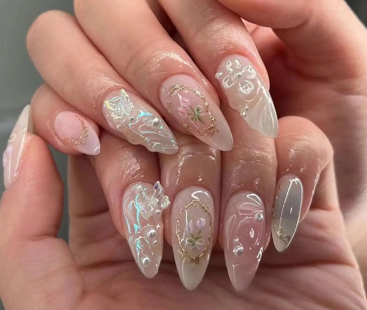 Artistic Long Almond-Shaped Nail Art Enhancements Stornfield