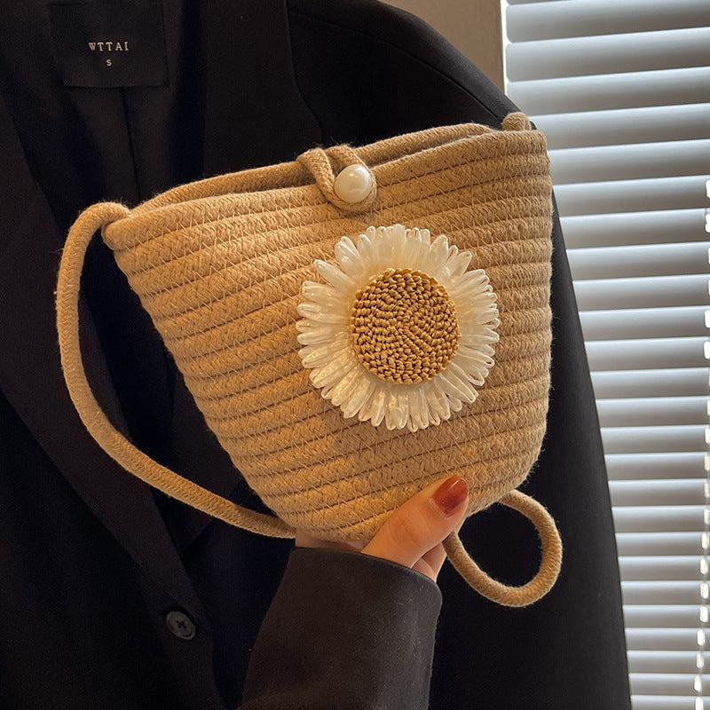 Decorative Floral Woven Bucket Bag