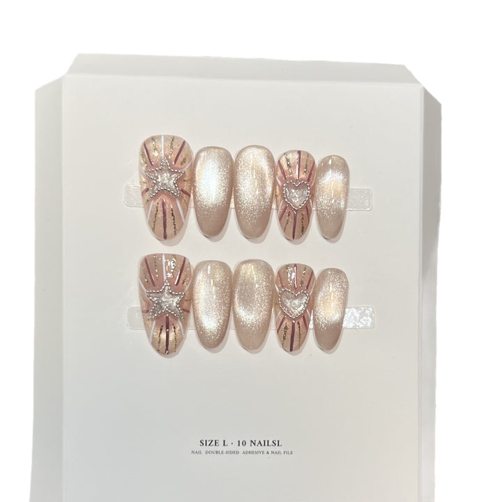 Fashionable Press-On Nail Set with Glamorous Star and Heart Designs Stornfield