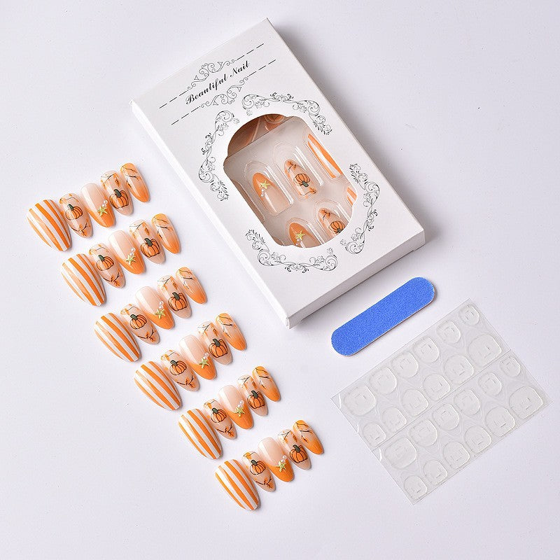 Artificial Nail Set with Autumn Pumpkin and Leaf Designs Stornfield