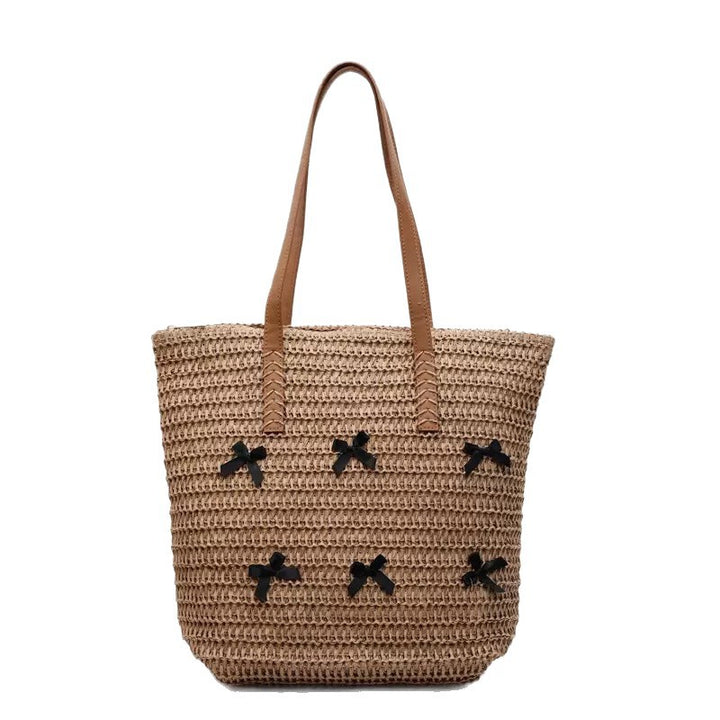 Trendy large beach bag with original bow appliqués Stornfield