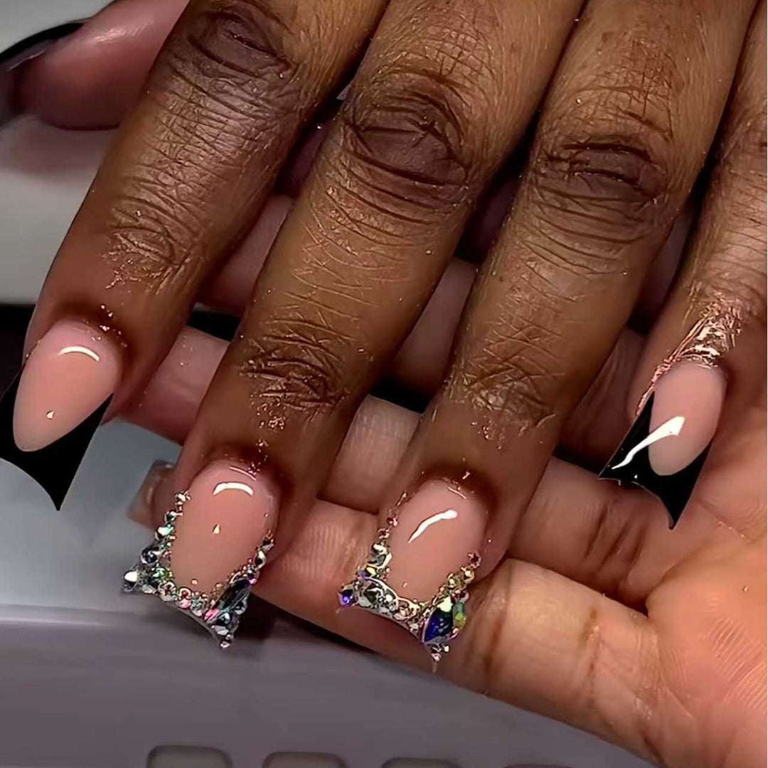 Decorative Press-On Nail Extensions with Gem Accents Stornfield
