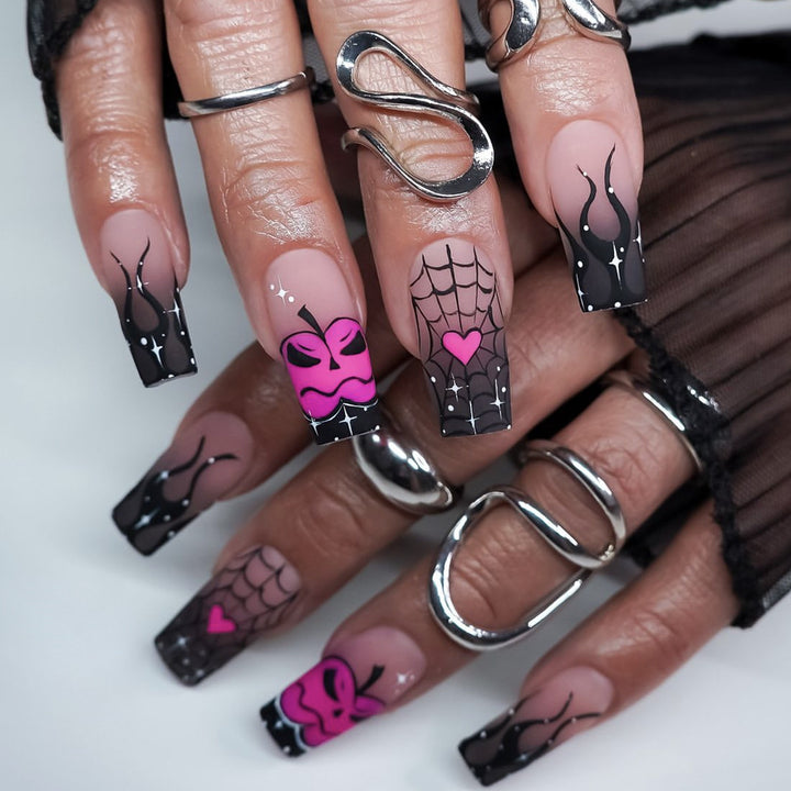 Gothic Themed Spider and Pumpkin Nail Art Extensions Stornfield