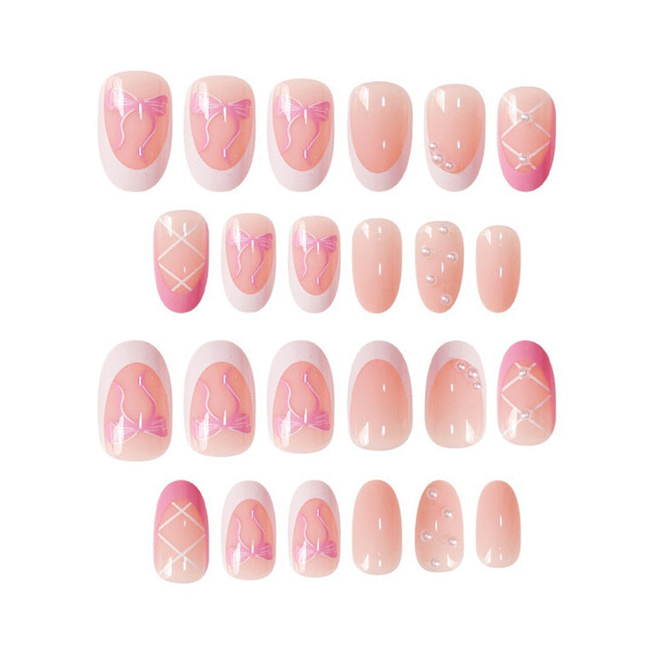 Elegant Decorative Press-On Nail Set with Bow and Pearl Accents Stornfield
