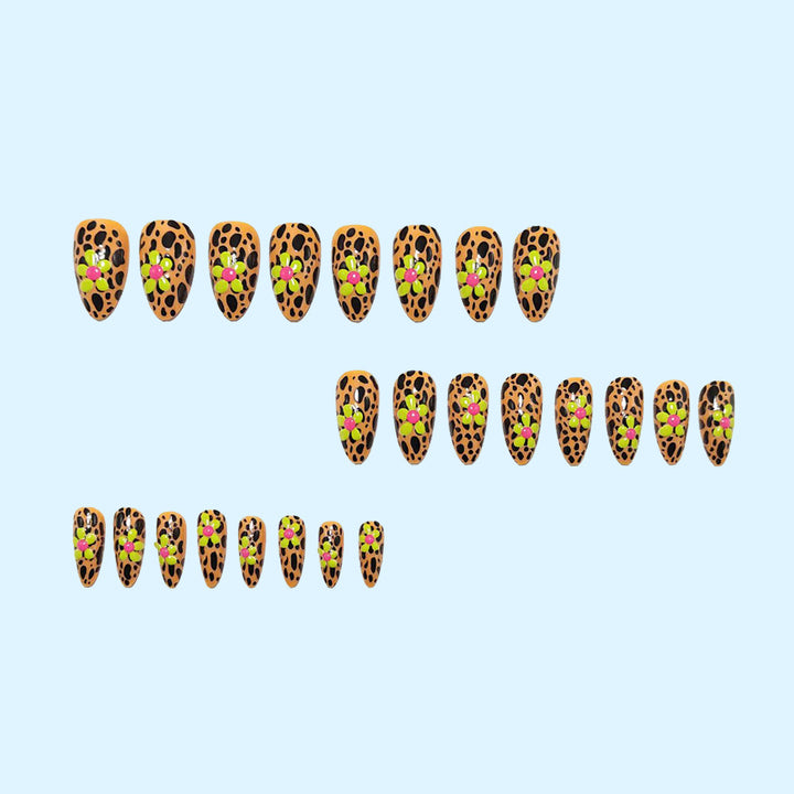 Artificial nails in modern animal patterns with floral accents Stornfield