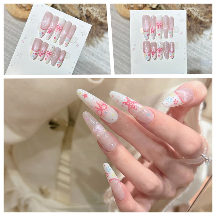 Artistic Stiletto Press-On Nail Set with Charming Patterns Stornfield