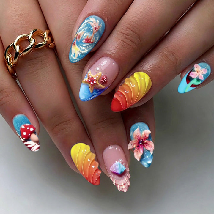 Artistic Floral Decorated Press-On Nails Stornfield