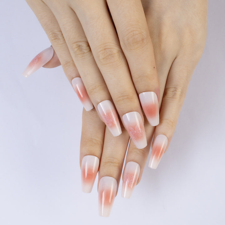 Trendy Artificial Nails with Ombre Effect and Butterfly Designs Stornfield