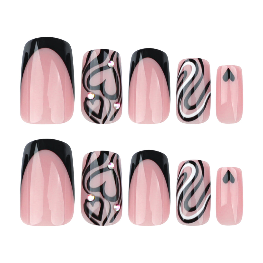 Artful Nail Extensions with Creative Heart and Wave Pattern Stornfield