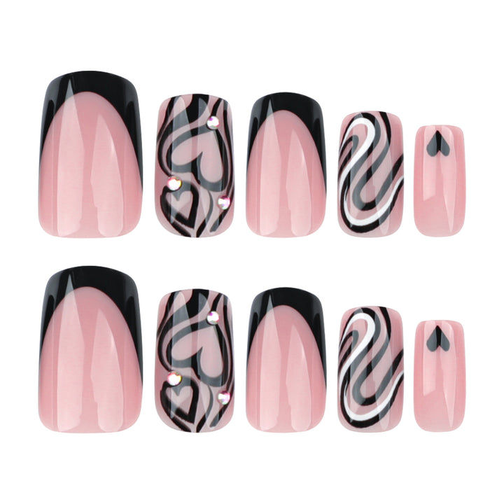 Artful Nail Extensions with Creative Heart and Wave Pattern Stornfield