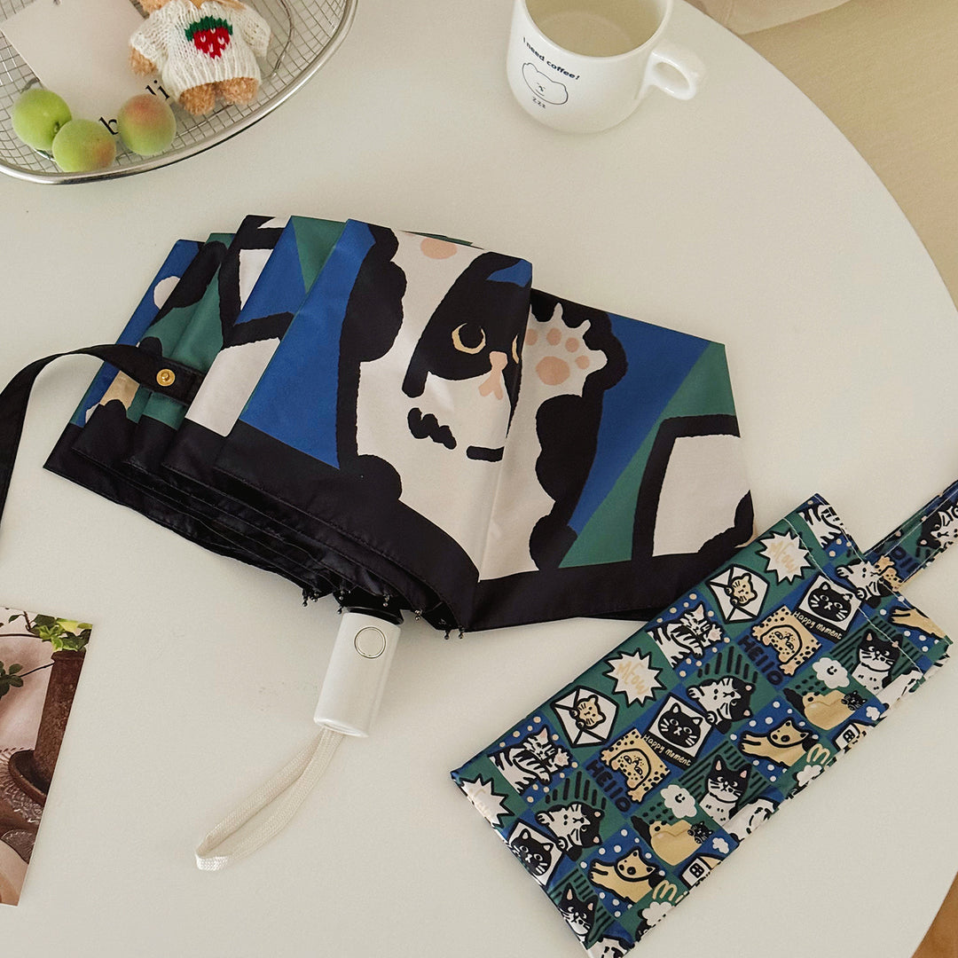Women's Foldable Umbrella with Playful Cat Pattern Stornfield