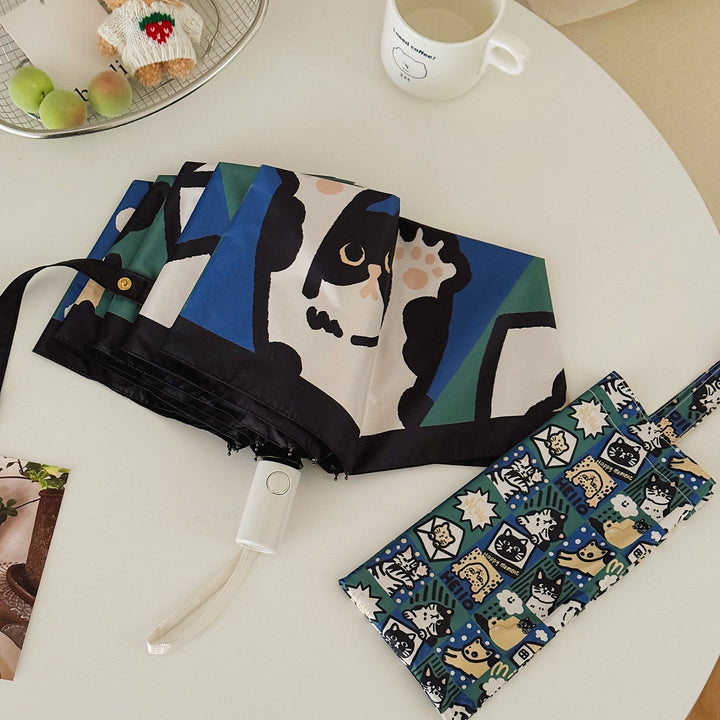 Women's Foldable Umbrella with Playful Cat Pattern Stornfield