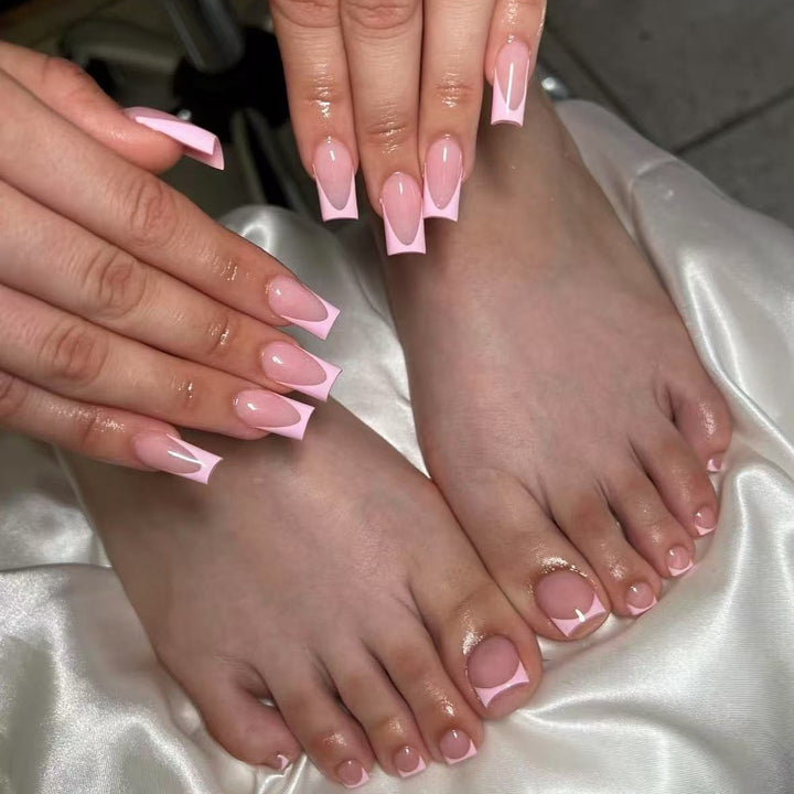 Acrylic Nail Set with Elegant French Design and Gloss Finish Stornfield