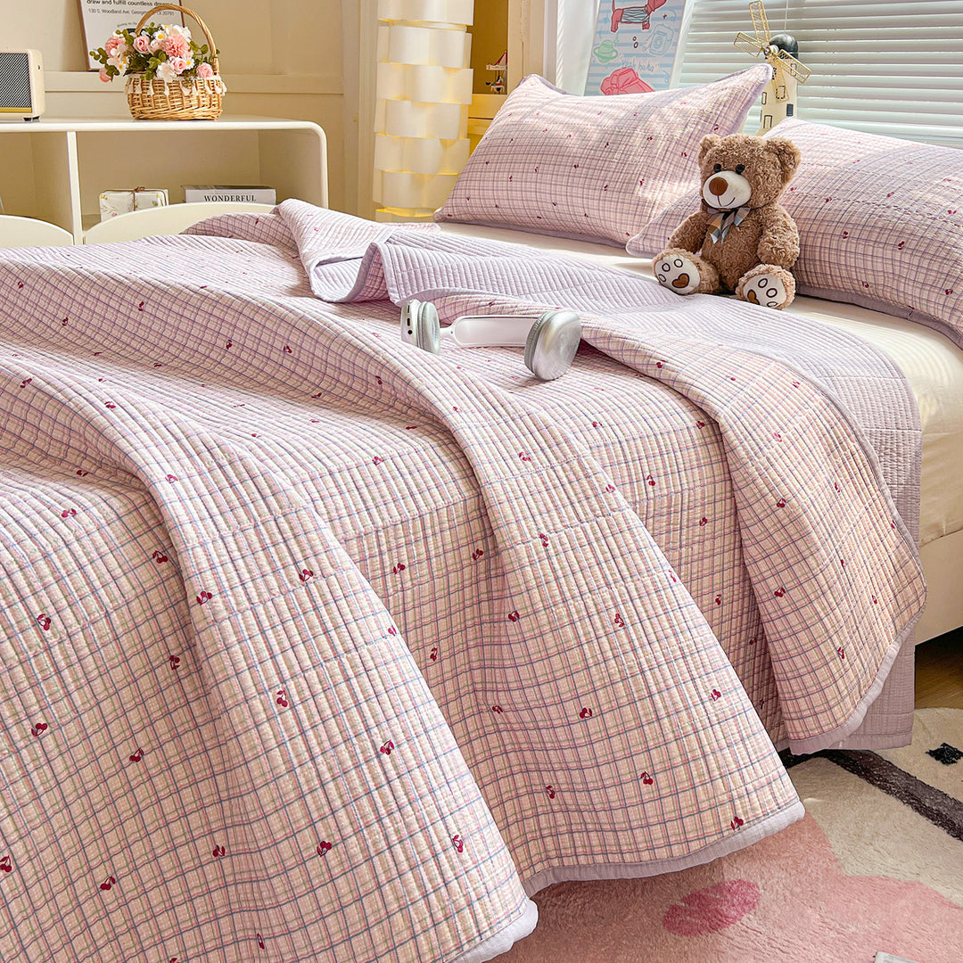 Textured Botanical Print Quilted Bedspread