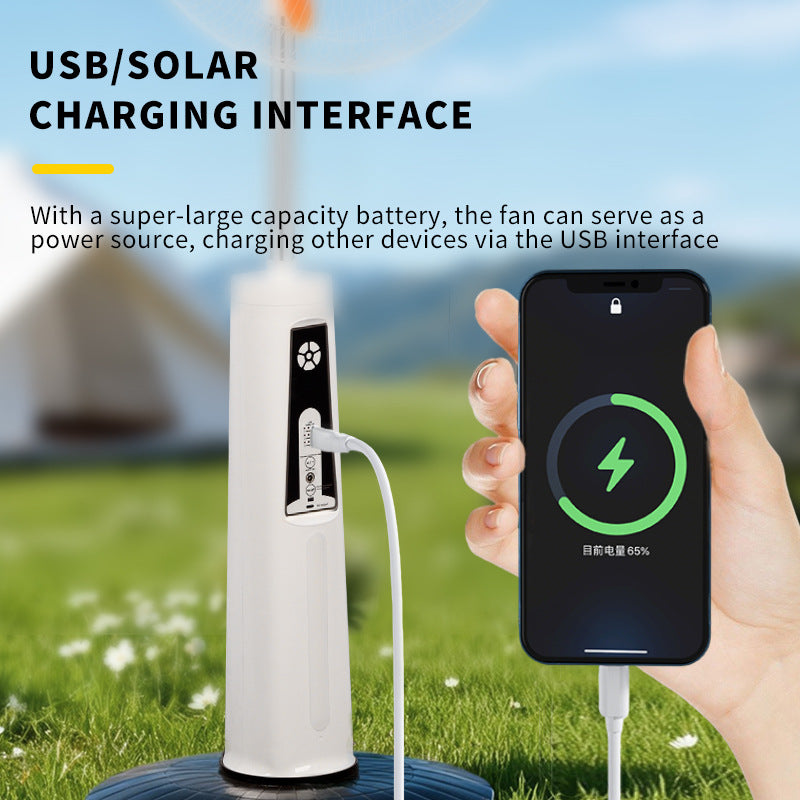 Unisex nan adjustable stand fan with solar panel, brushless motor, USB charging port and LED emergency light Stornfield