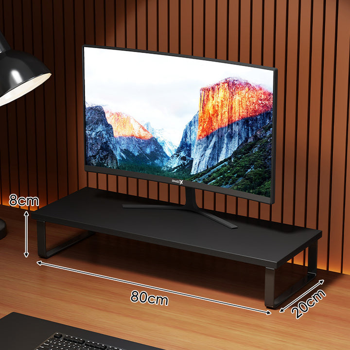 Compact Wooden-Top Monitor Riser Stand with Metal Frame and Under-Shelf Storage