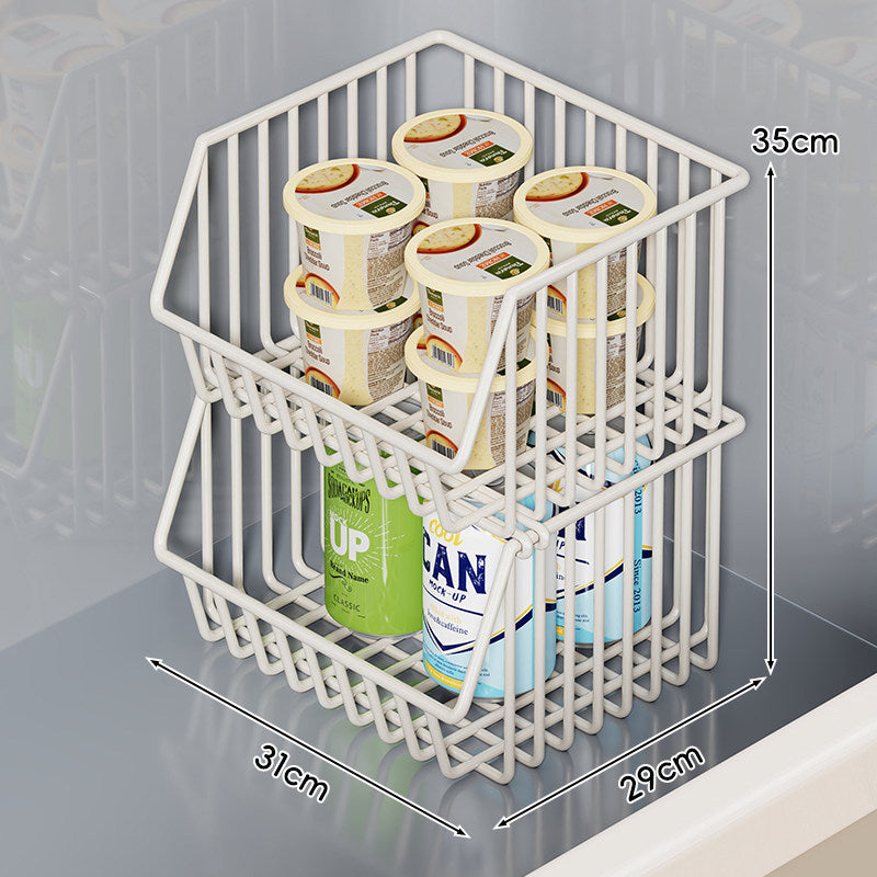 Two-Tier Refrigerator Wire Slide-Out Storage Basket Organizer with Stackable Removable Bins