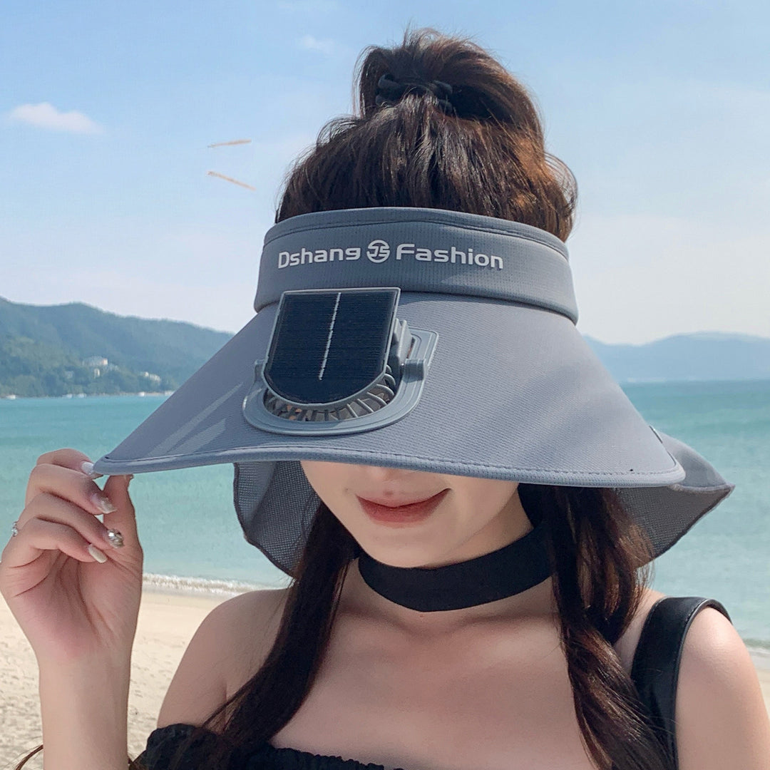 Visor with removable solar clip fan and UV protection neck strap Stornfield